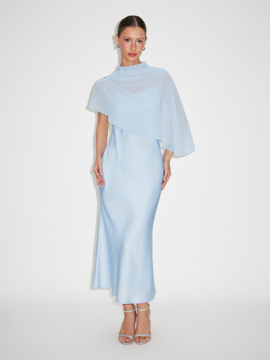 Light Luxury Style Cape Shoulder Maxi Dress for Women