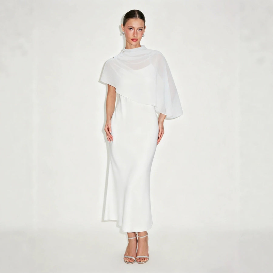 Light Luxury Style Cape Shoulder Maxi Dress for Women