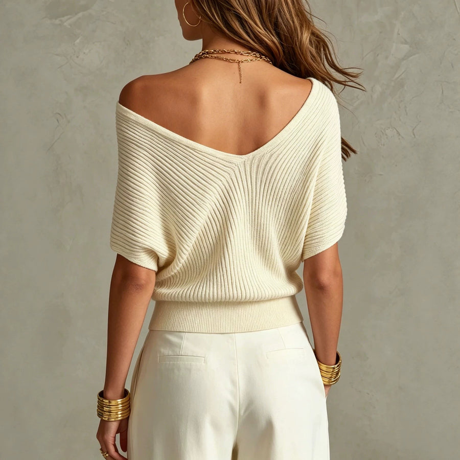 Deep-V Cross Batwing Short-Sleeve Knit Top - Trendy Tank Top