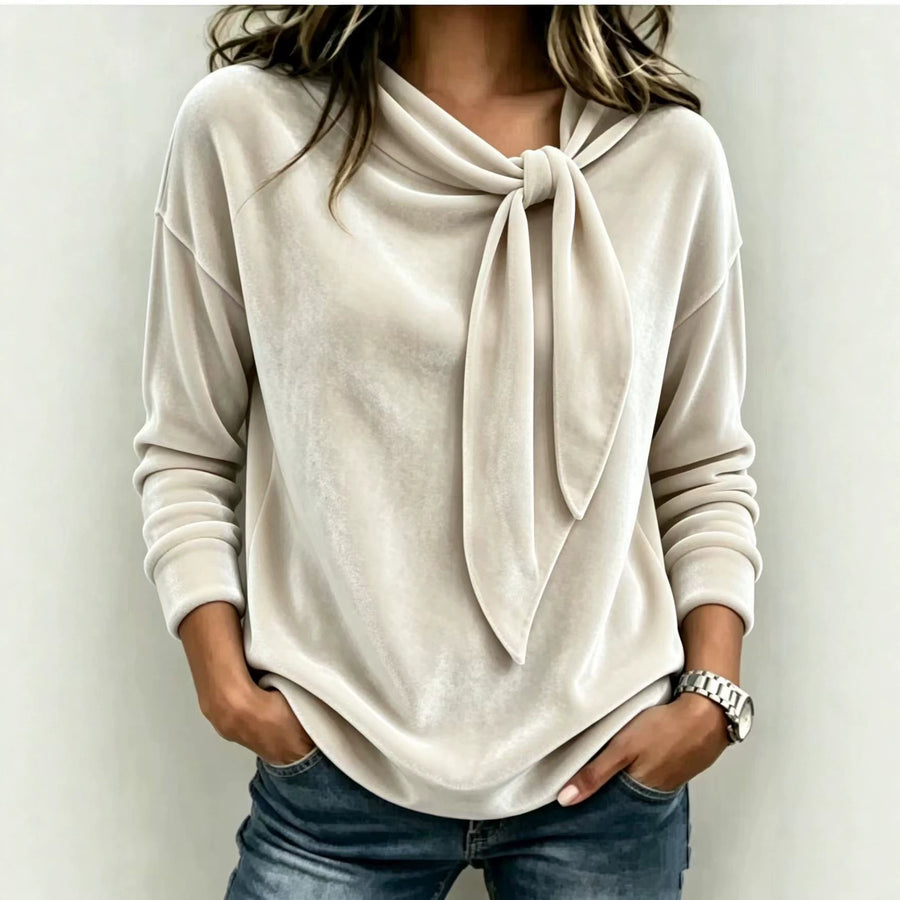 Womens Velvet Sweater With Bow-Knot - Cozy & Stylish