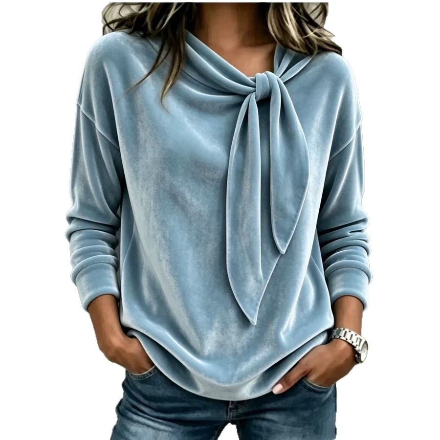 Womens Velvet Sweater With Bow-Knot - Cozy & Stylish