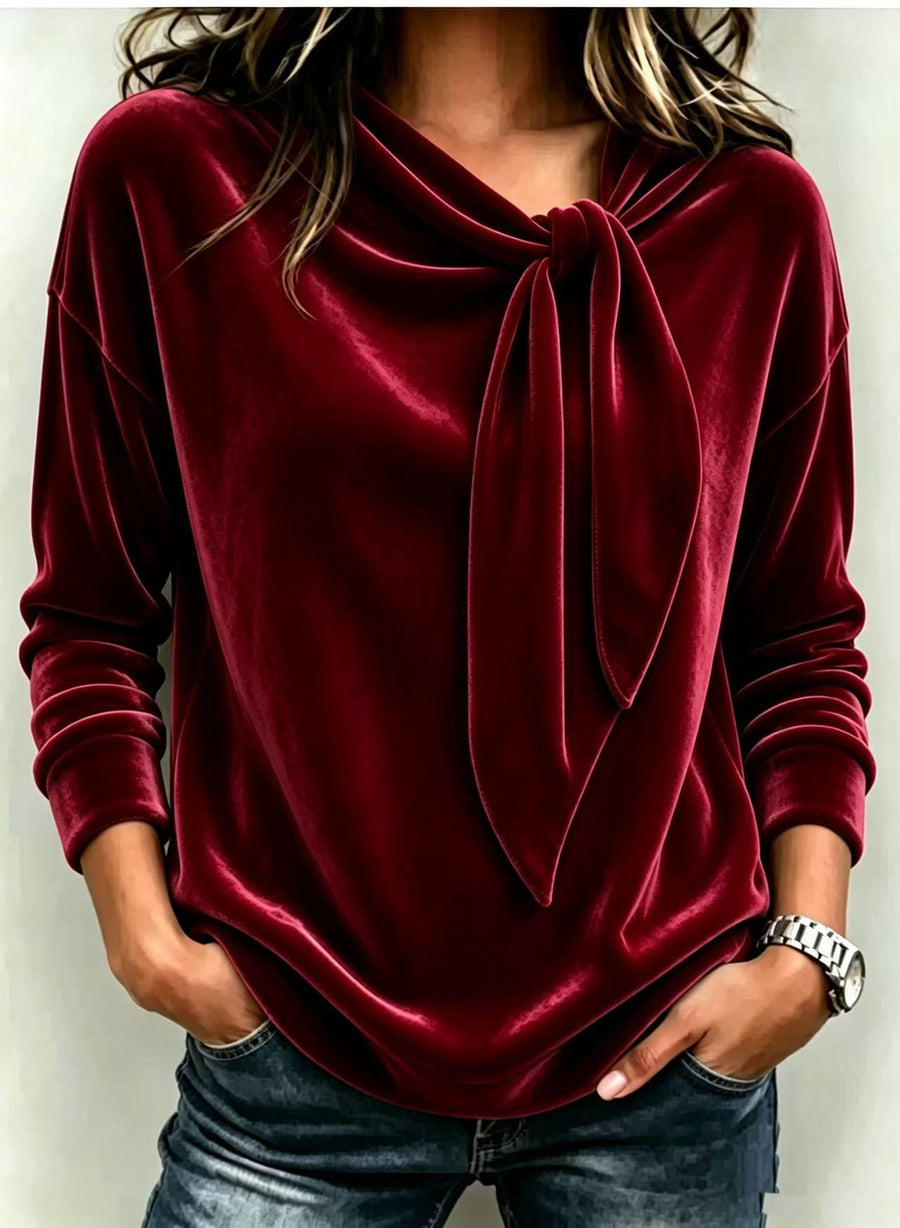 Womens Velvet Sweater With Bow-Knot - Cozy & Stylish