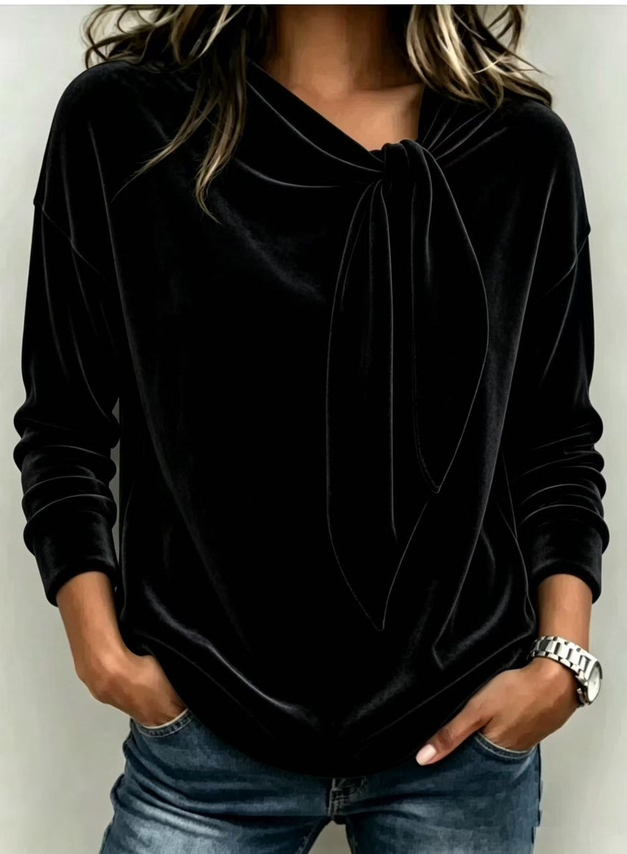 Womens Velvet Sweater With Bow-Knot - Cozy & Stylish