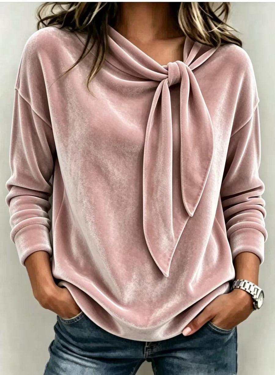 Womens Velvet Sweater With Bow-Knot - Cozy & Stylish