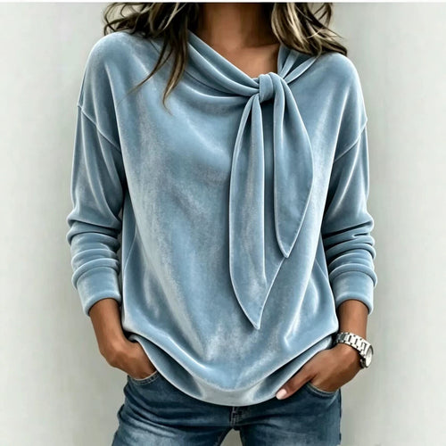 Womens Velvet Sweater With Bow-Knot - Cozy & Stylish