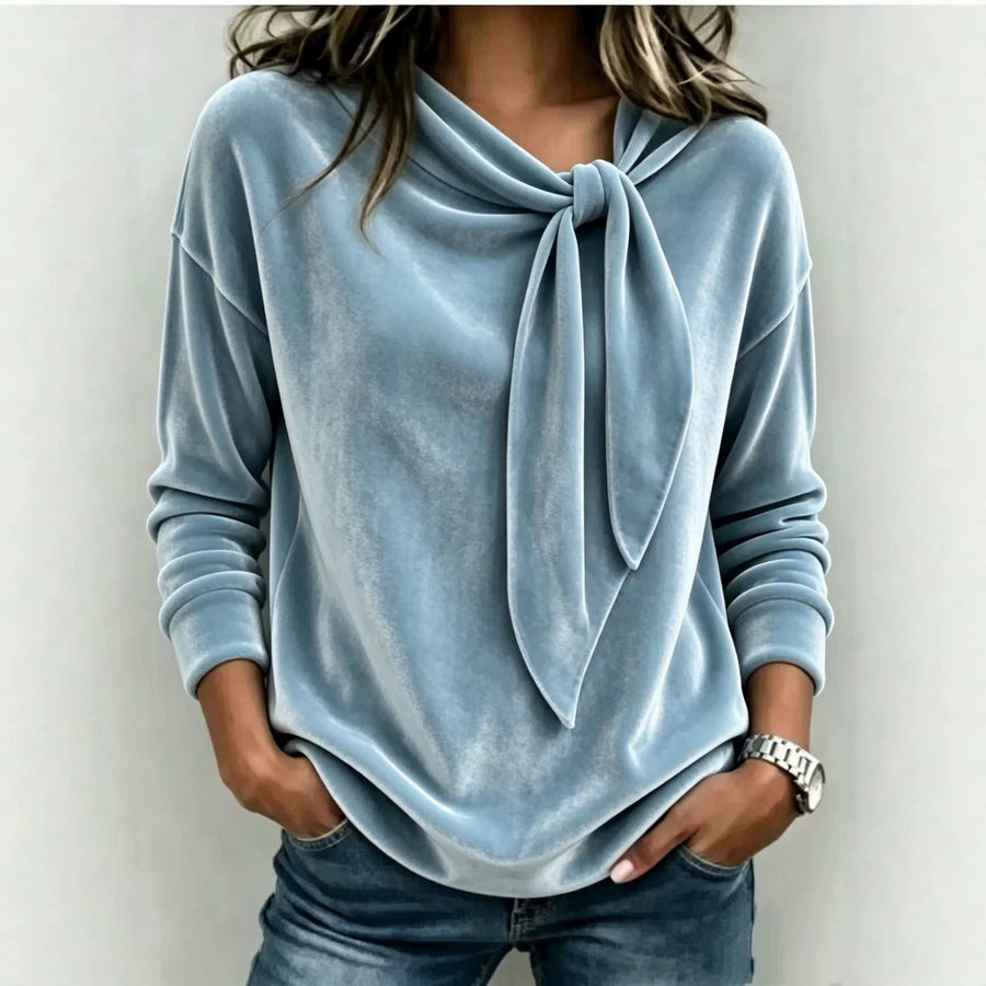 Womens Velvet Sweater With Bow-Knot - Cozy & Stylish