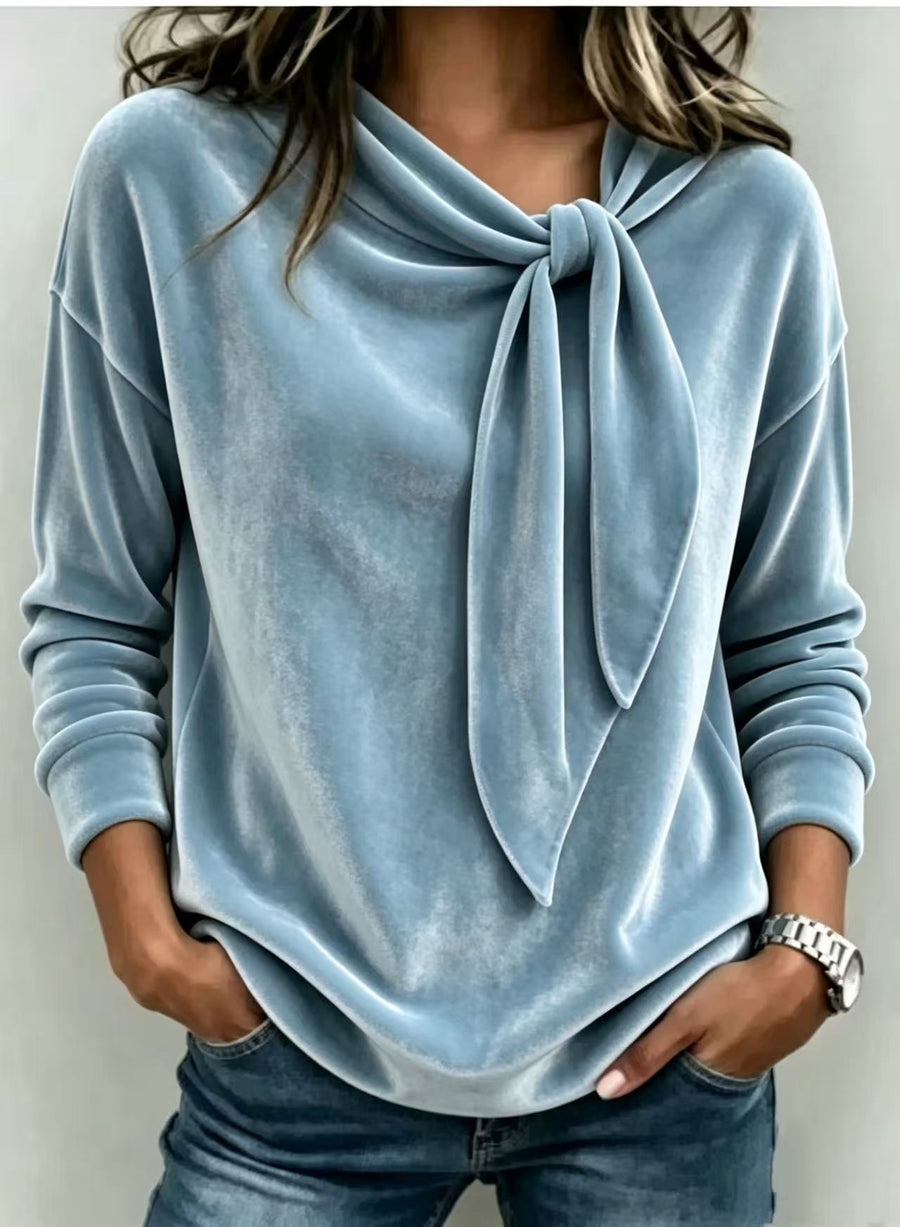 Womens Velvet Sweater With Bow-Knot - Cozy & Stylish