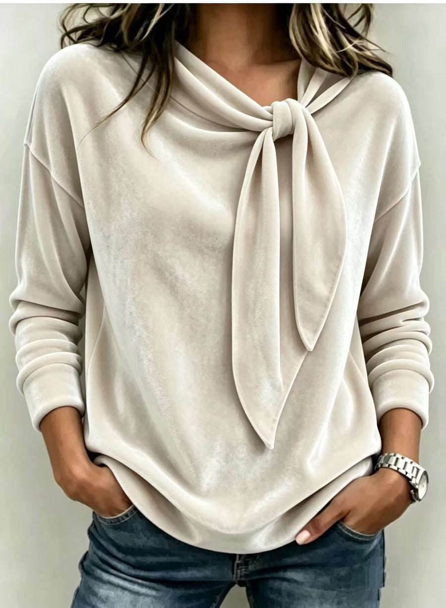 Womens Velvet Sweater With Bow-Knot - Cozy & Stylish