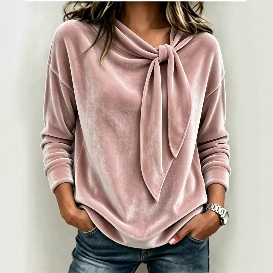 Womens Velvet Sweater With Bow-Knot - Cozy & Stylish
