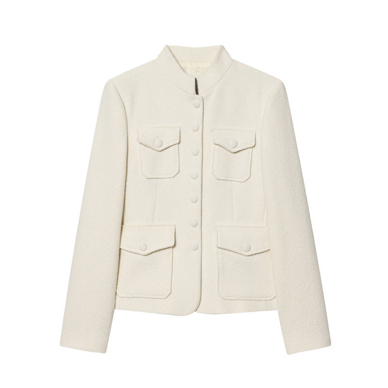 Womens Fashion Elegant Long-sleeve Stand-collar Trench Coat