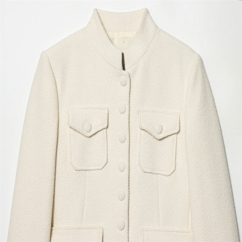 Womens Fashion Elegant Long-sleeve Stand-collar Trench Coat