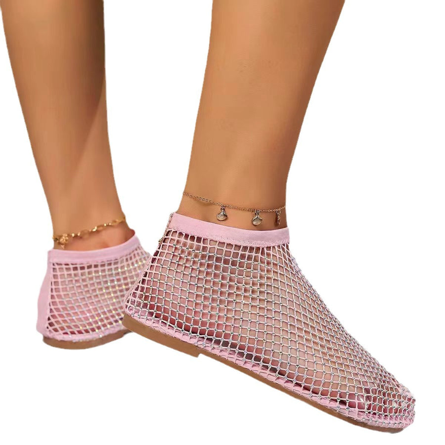 Stylish Round-Toe Sandals with Rhinestone Ankle Boots