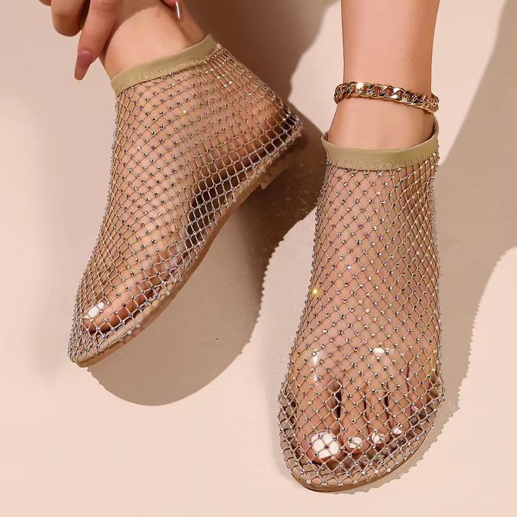 Stylish Round-Toe Sandals with Rhinestone Ankle Boots