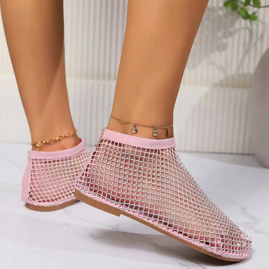 Stylish Round-Toe Sandals with Rhinestone Ankle Boots