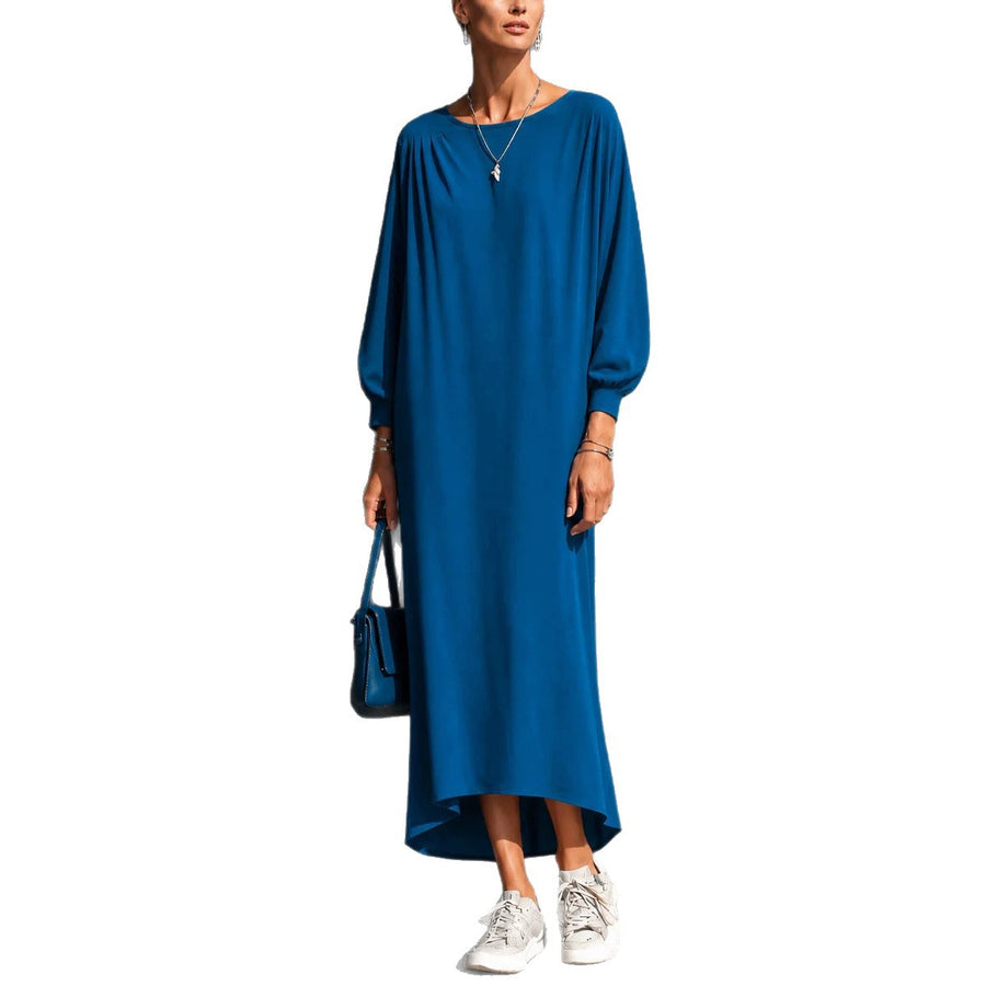 Loose-fitting Pleated Batwing-sleeve Dress for Effortless Style