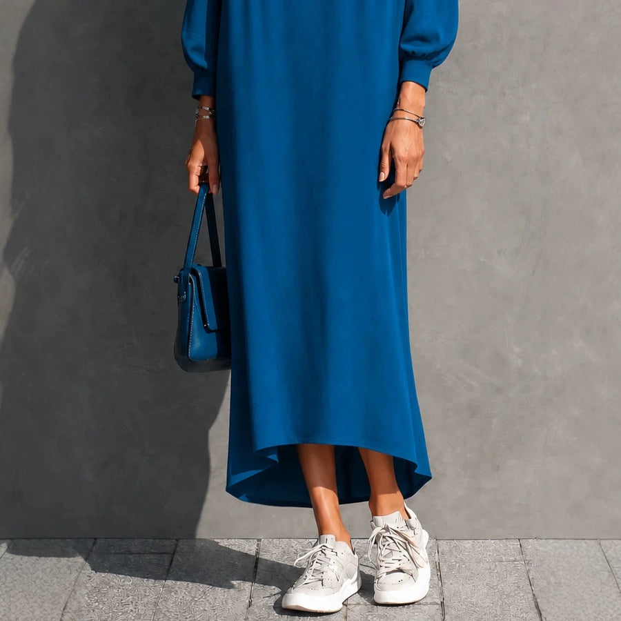 Loose-fitting Pleated Batwing-sleeve Dress for Effortless Style