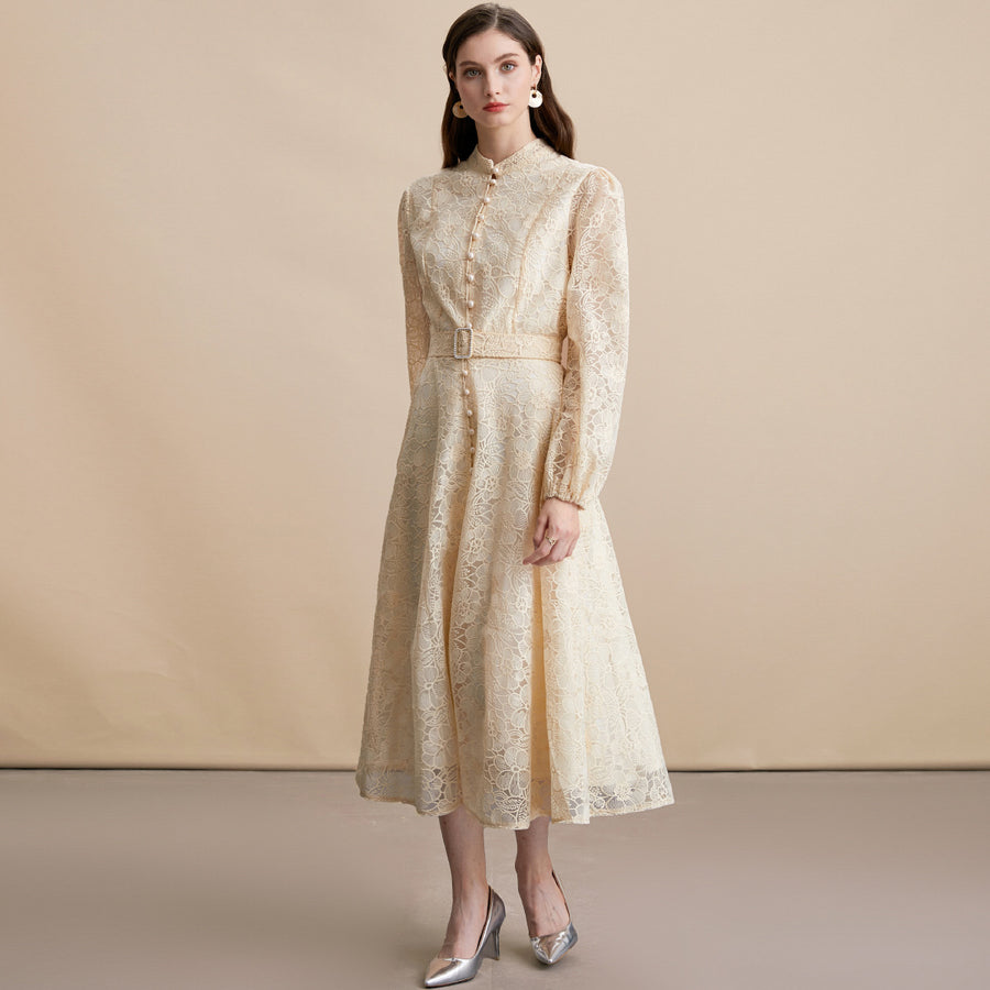 Heavy-duty Lace-embroidered Maxi Dress for Stylish Ladies