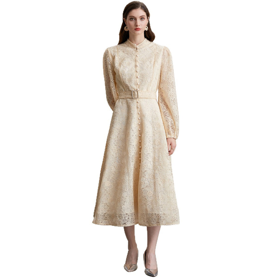 Heavy-duty Lace-embroidered Maxi Dress for Stylish Ladies