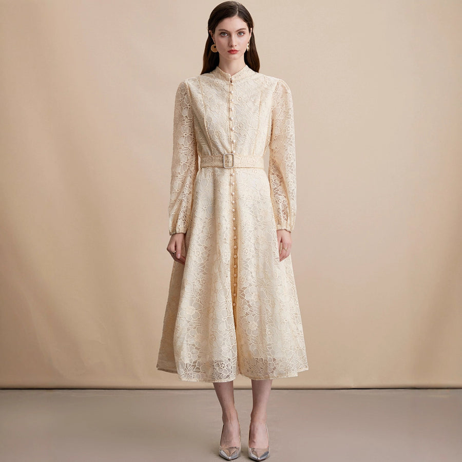 Heavy-duty Lace-embroidered Maxi Dress for Stylish Ladies