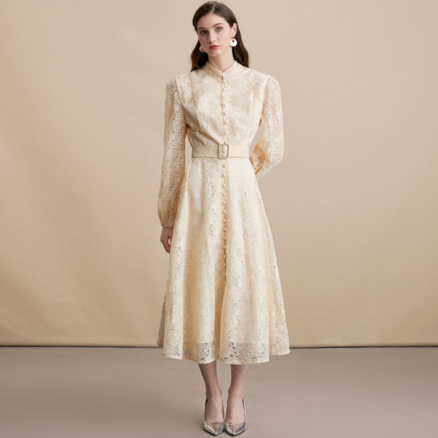 Heavy-duty Lace-embroidered Maxi Dress for Stylish Ladies