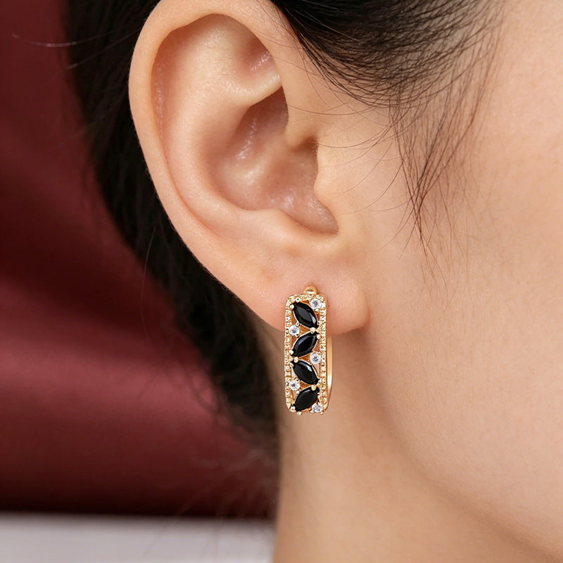 Copper Micro-inlaid Black Zircon Stud Earrings for Black Dress