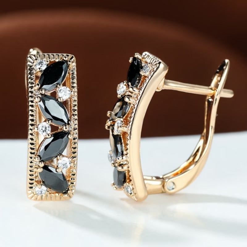Copper Micro-inlaid Black Zircon Stud Earrings for Black Dress