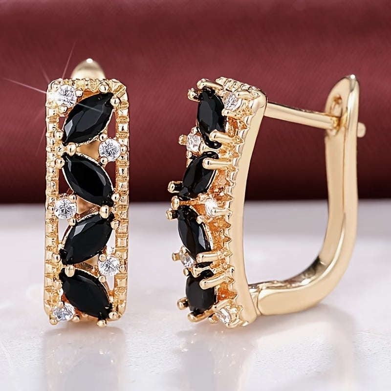 Copper Micro-inlaid Black Zircon Stud Earrings for Black Dress