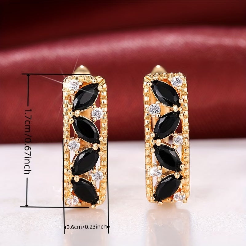 Copper Micro-inlaid Black Zircon Stud Earrings for Black Dress