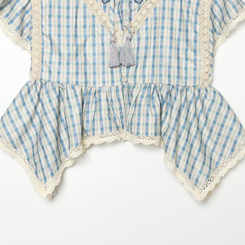 Womens Summer Round-Neck Plaid Embroidered Tank Top