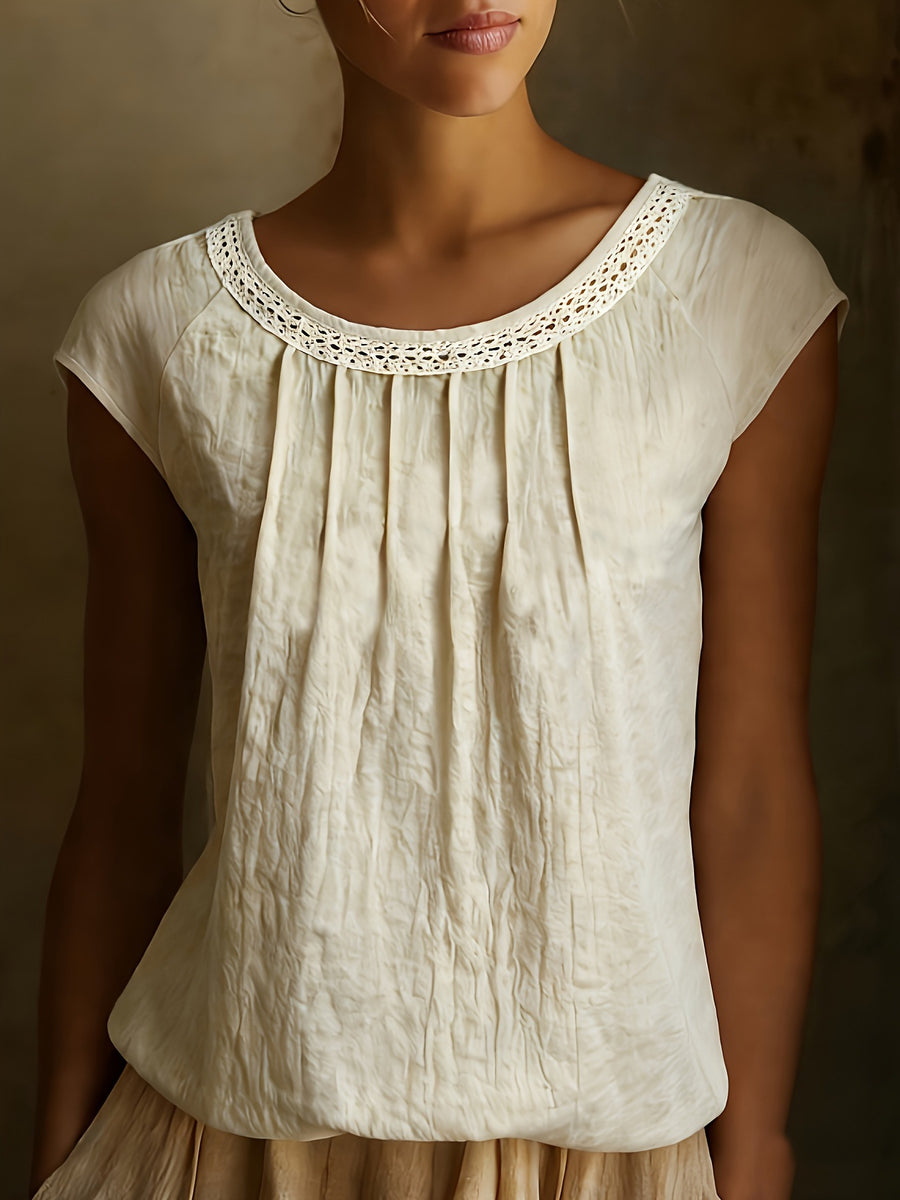 Lace-trimmed Fashionable Thin Round-neck Sleeveless Top