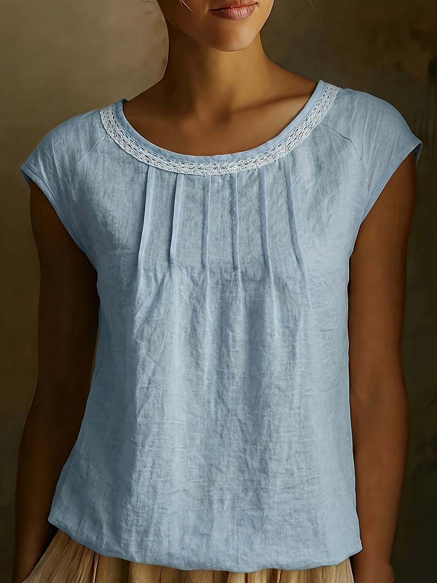 Lace-trimmed Fashionable Thin Round-neck Sleeveless Top