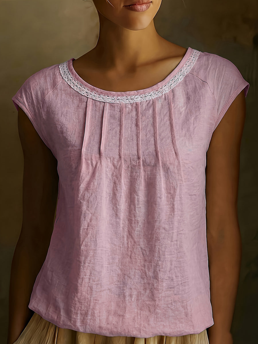 Lace-trimmed Fashionable Thin Round-neck Sleeveless Top