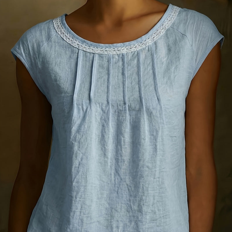 Lace-trimmed Fashionable Thin Round-neck Sleeveless Top