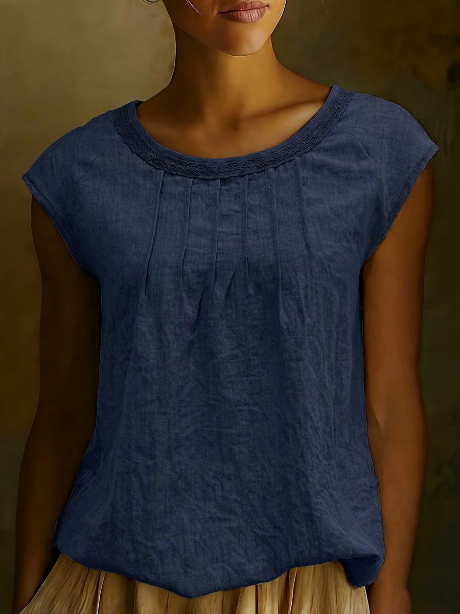 Lace-trimmed Fashionable Thin Round-neck Sleeveless Top