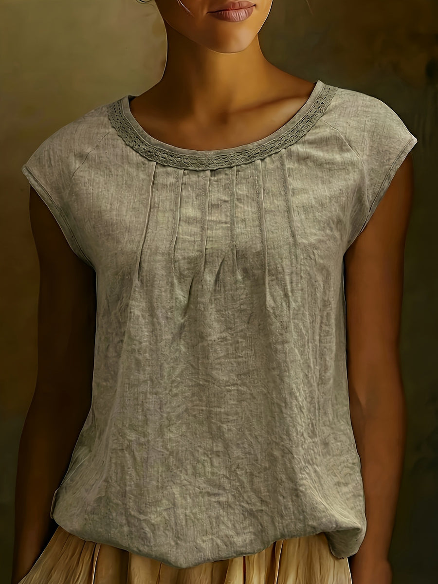 Lace-trimmed Fashionable Thin Round-neck Sleeveless Top