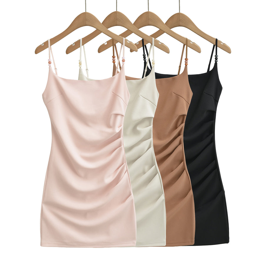 French-style Solid-color Slit Slip Dress for Summer Parties