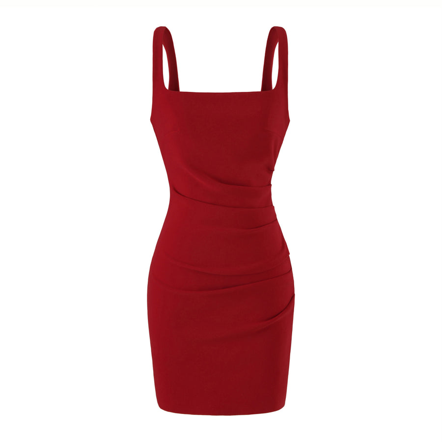 Womens Summer Solid-Color Square-Neck Bodycon Dress