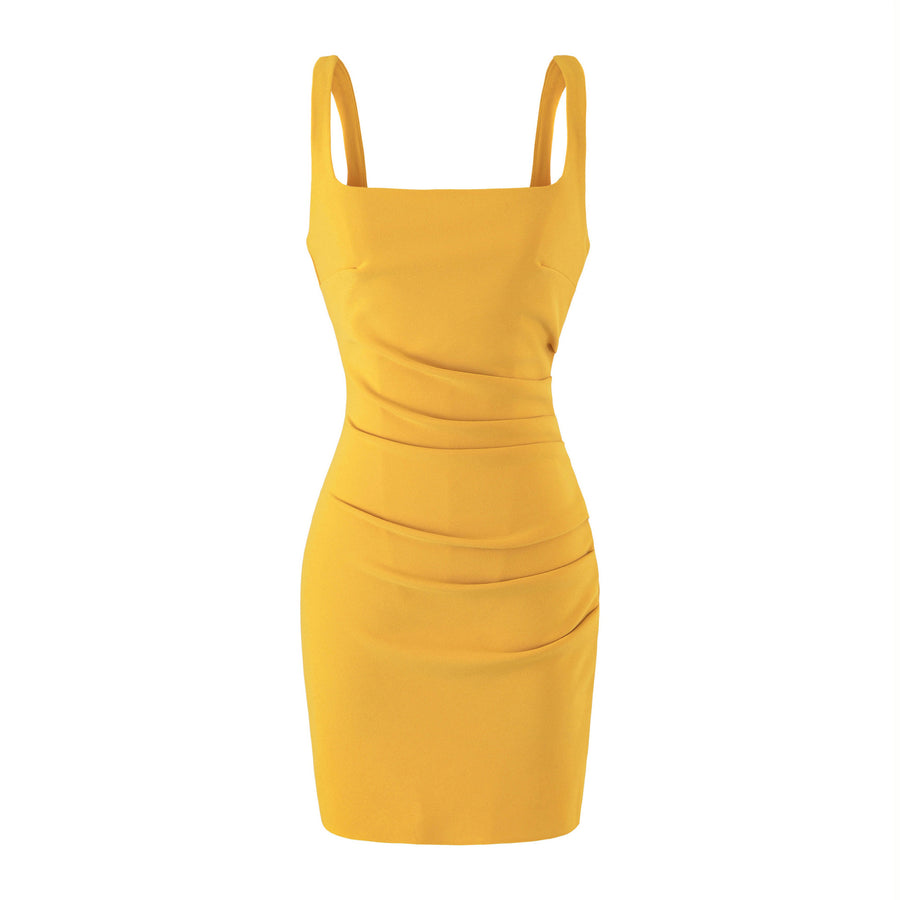 Womens Summer Solid-Color Square-Neck Bodycon Dress