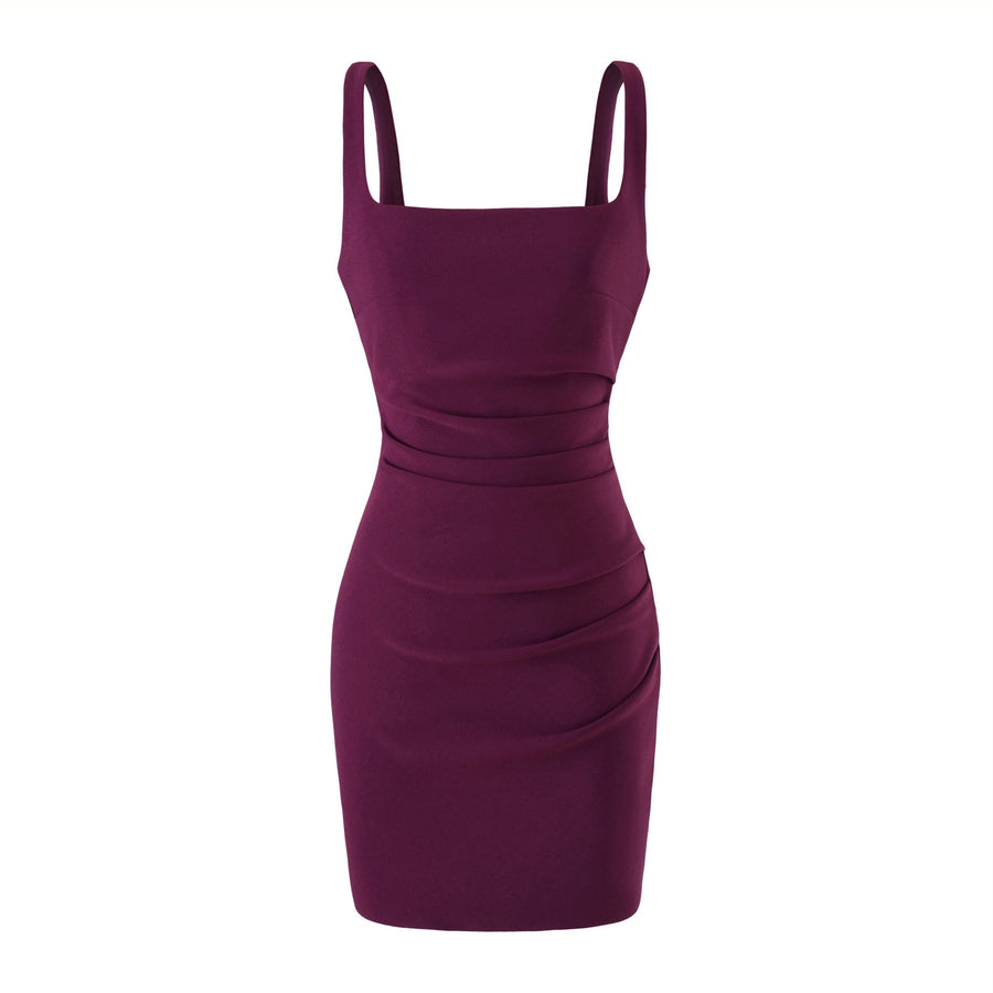 Womens Summer Solid-Color Square-Neck Bodycon Dress