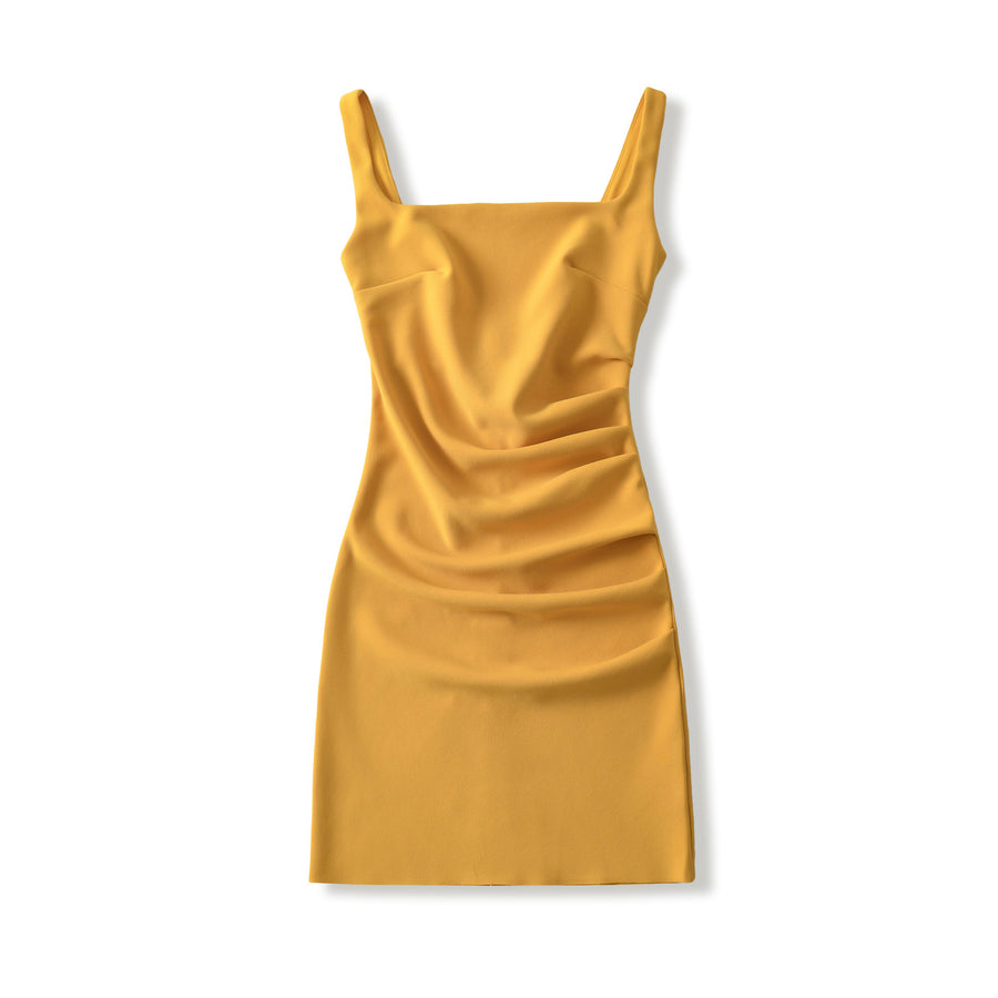 Womens Summer Solid-Color Square-Neck Bodycon Dress