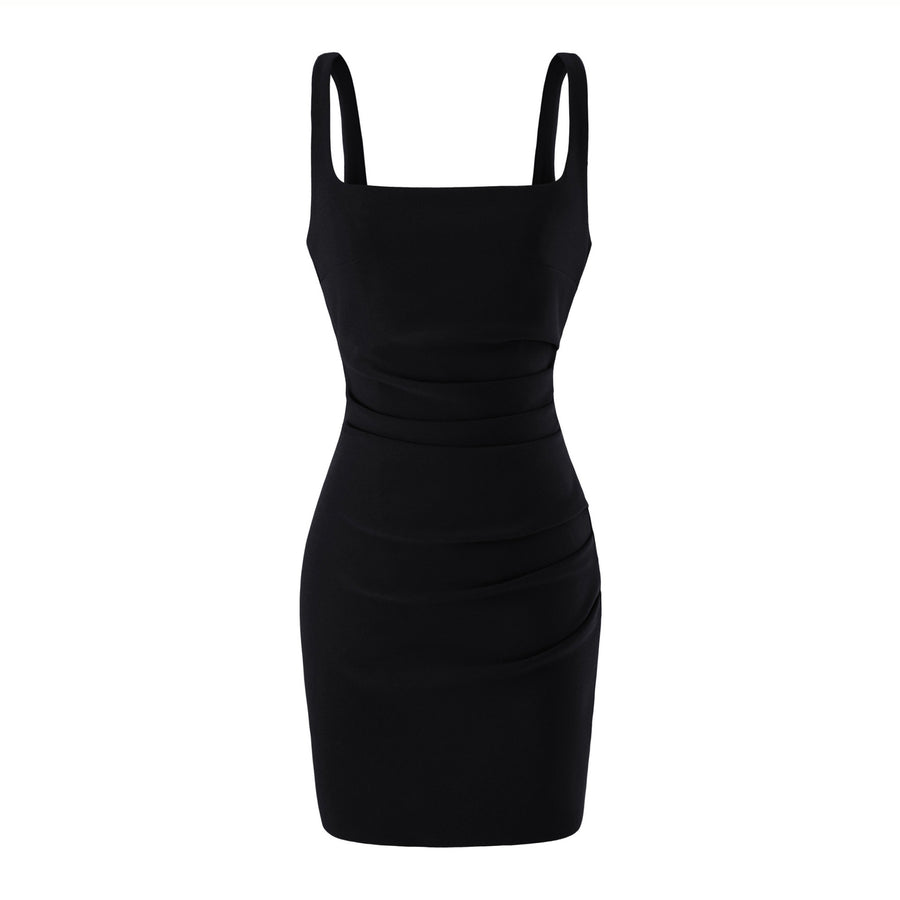 Womens Summer Solid-Color Square-Neck Bodycon Dress