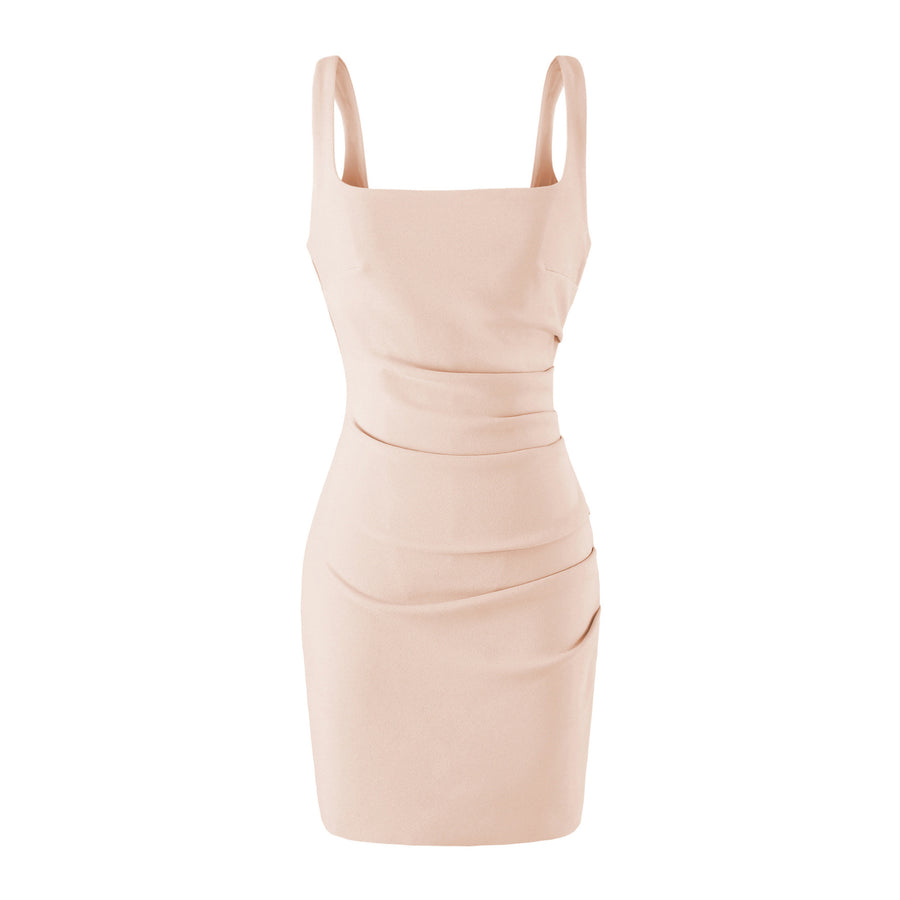 Womens Summer Solid-Color Square-Neck Bodycon Dress