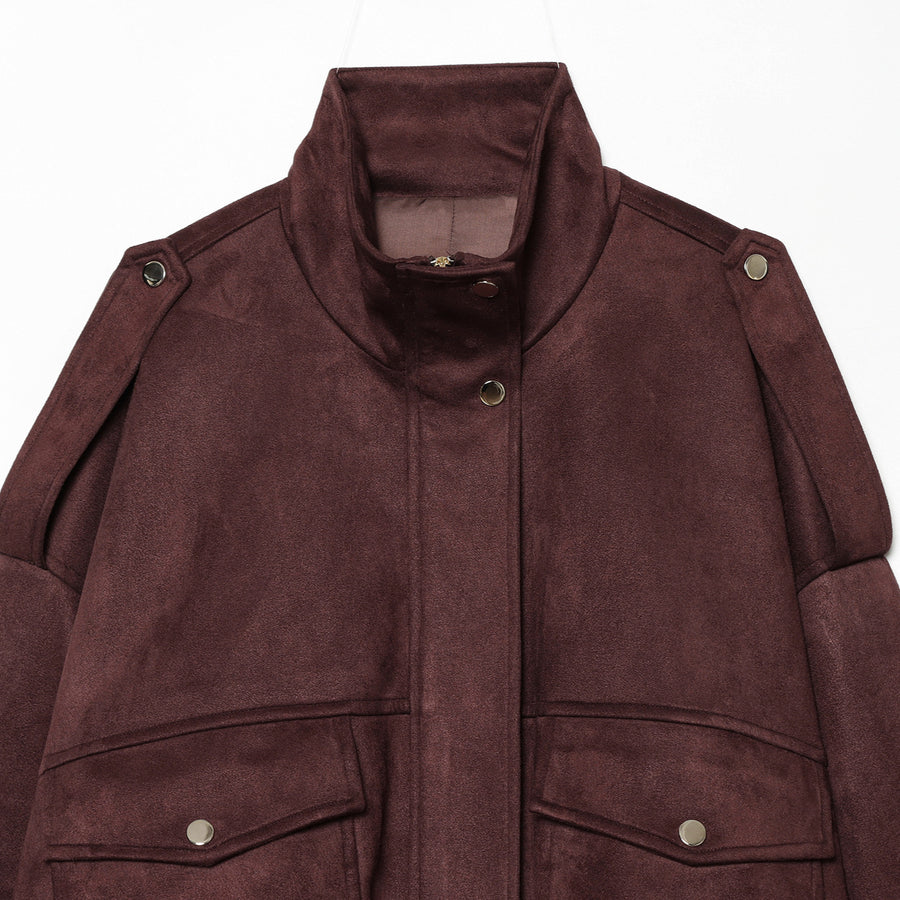 Womens Summer High-Neck Suede Jacket Coat - Versatile Style