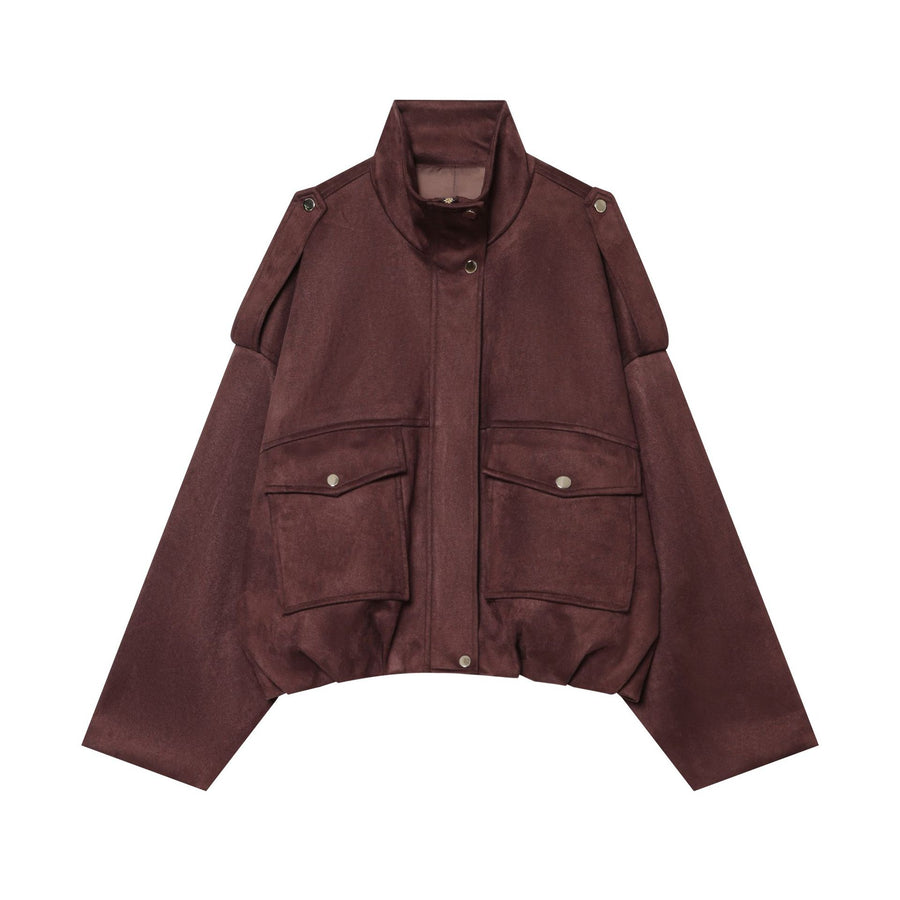 Womens Summer High-Neck Suede Jacket Coat - Versatile Style