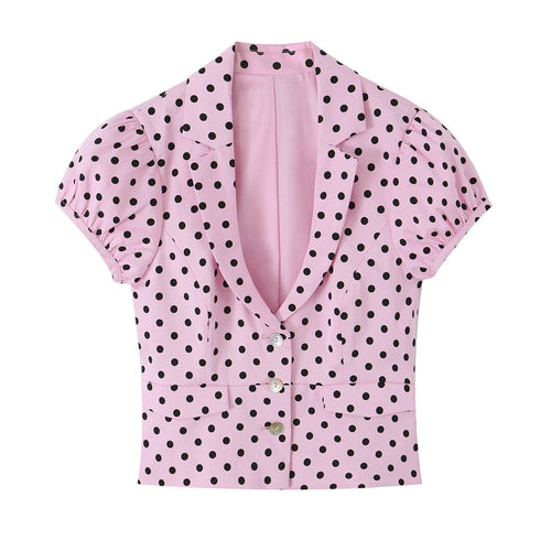 Womens Summer French-Style Polka-Dot Print Top