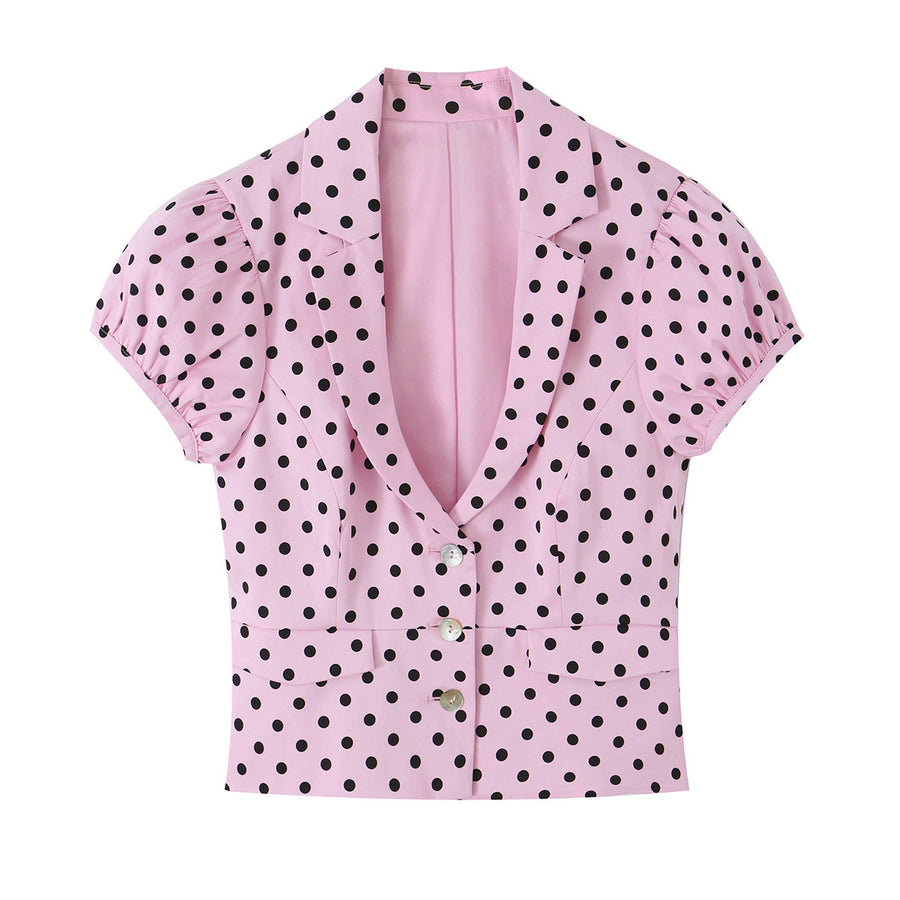 Womens Summer French-Style Polka-Dot Print Top