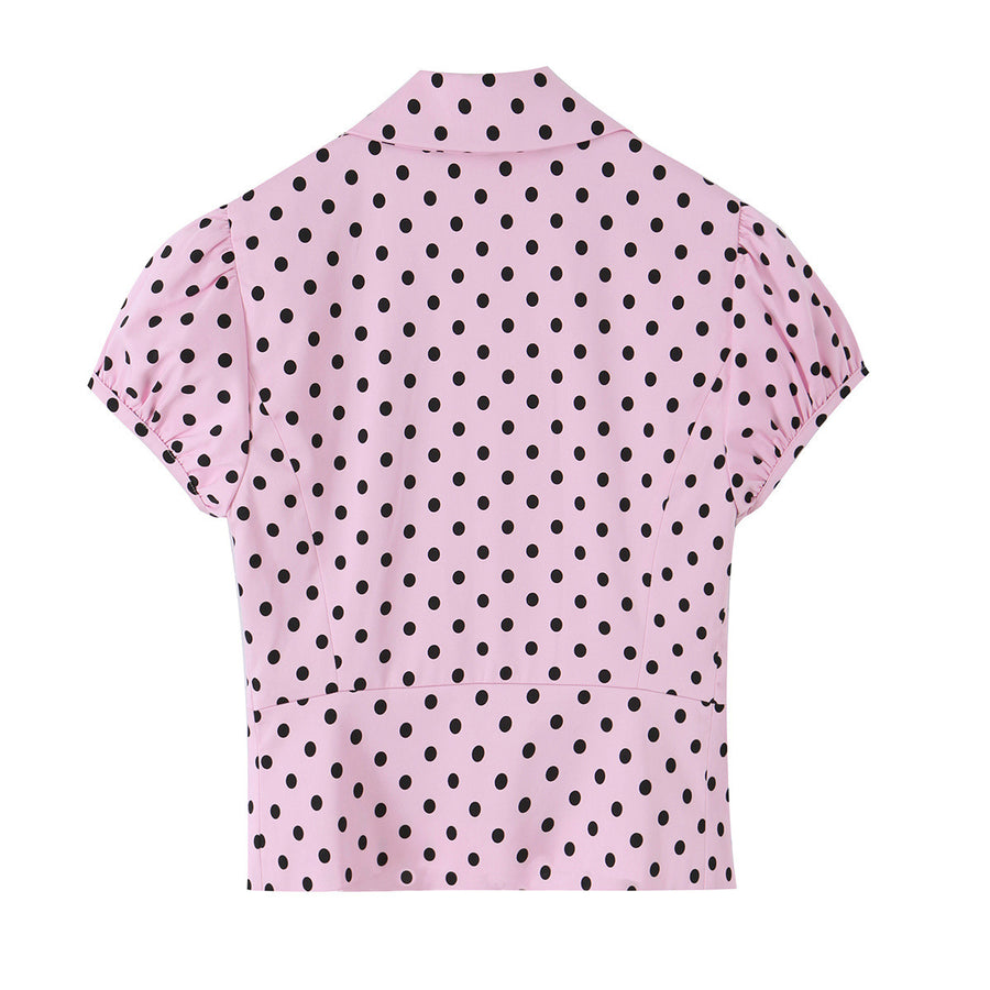 Womens Summer French-Style Polka-Dot Print Top