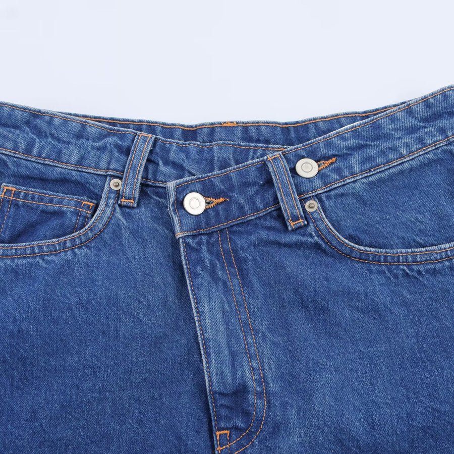Womens Summer Double-Breasted High-Waist Denim Shorts