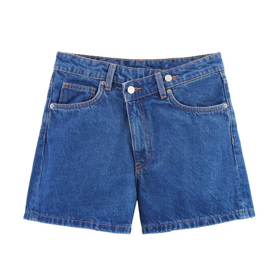 Womens Summer Double-Breasted High-Waist Denim Shorts