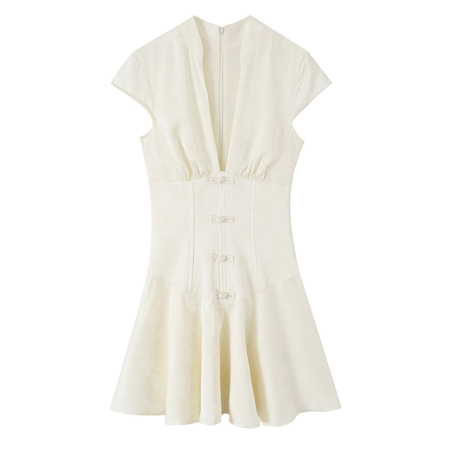 Womens Summer Jacquard Silk-Satin Mini Dress for Elegance